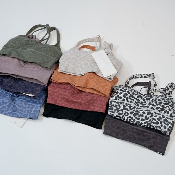 Women's leopard print yoga bra with soft double stripes, stylish back design, and shock-absorbing straps for gym and sports wear