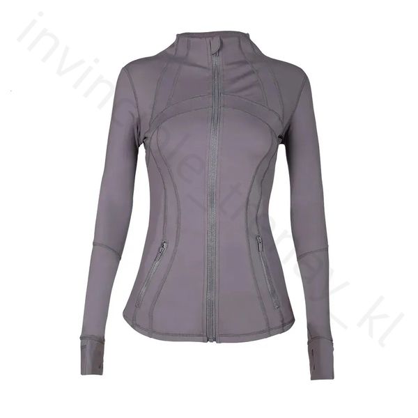 Women's long sleeve yoga jacket with back zipper, solid color waist shaping gym wear for ladies