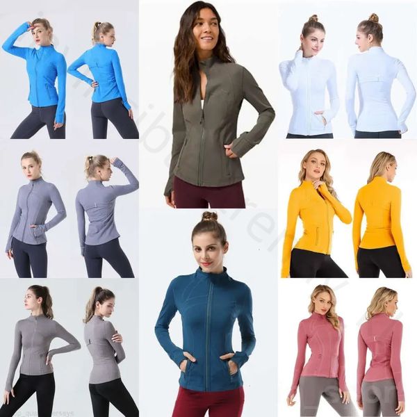 Women's long sleeve yoga jacket with back zipper, solid color waist-shaping fitness wear for ladies