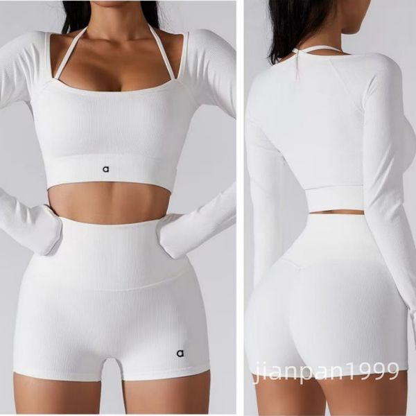 Women's Long Sleeve Yoga Outfit with Quick-Dry Shorts for Gym and Workouts