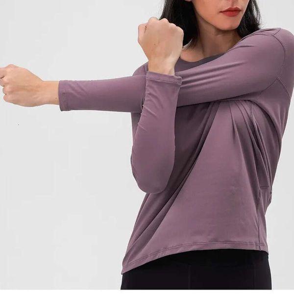 Women's long sleeve yoga tops, relaxed fit sports shirts for autumn and winter, soft and bum-covering length