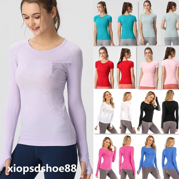 Women's long sleeve yoga t-shirt, stretchy and snug, with short sleeves for breathability, ideal for running, cycling, and fitness with sweat-wicking properties