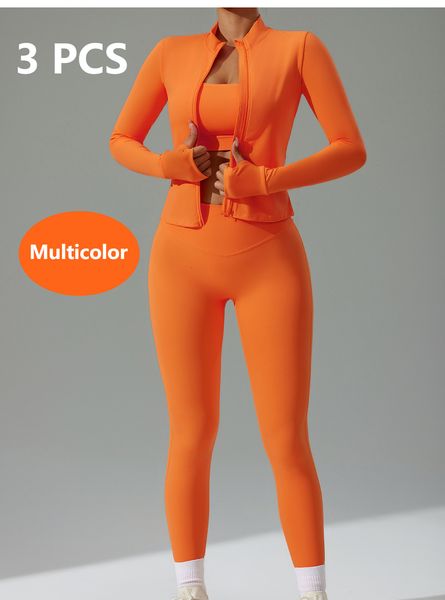 Women's long zippered yoga suit for running and breathable three-piece sports yoga wear