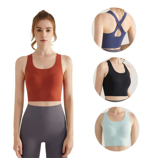 Women's Longline Soft Sports Bra with U-Neck and Cup Straps for Yoga and Workouts