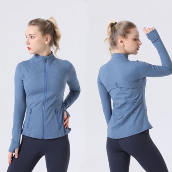 Women's long-sleeve yoga jacket set in solid nude color, featuring a waist-slimming fit and loose jogging sportswear for ladies
