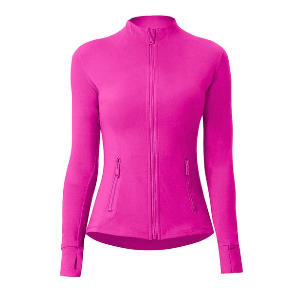 Women's long-sleeve yoga jacket with back zipper, solid color waist-shaping fitness outfit for ladies
