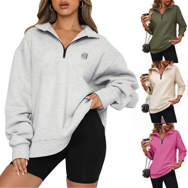 Women's oversized yoga hoodie with 3D chest logo, unisex loose sweatshirt for casual wear and sports