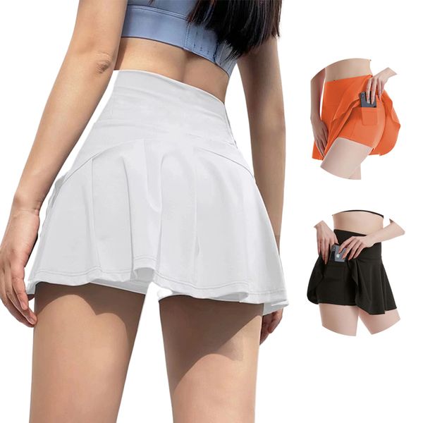 Women's pleated tennis skirts with back waist zipper pockets for yoga, running, golf, and sports