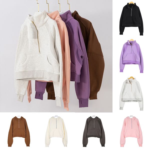 Women's plus-size velvet yoga hoodie with half-zip design, loose fit, and terry fabric for autumn and winter sports