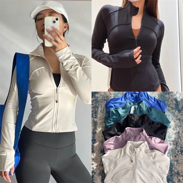 Women's ribbed zipper jacket for yoga, featuring long sleeves and available in 5 colors, ideal for sports and casual wear