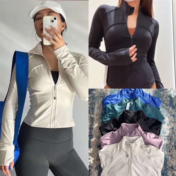 Women's ribbed zipper jacket for yoga, sports, and casual wear with long sleeves in 5 colors