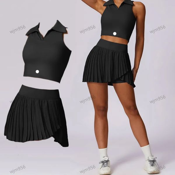 Women's running golf pants with pockets, quick-dry lycra shorts, tennis dress, polo shirt, bralette top, and pleated yoga suit