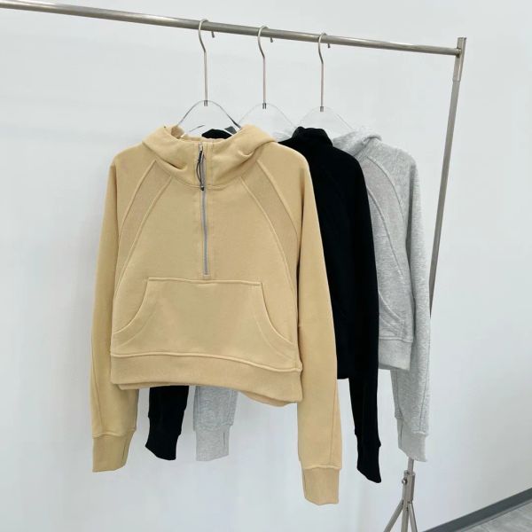 Women's Scuba Half Zip Hoodie - Yoga Suit with Hood for Gym, Sports & Outdoor Jogging - Thick Long-Sleeved Sweatshirt
