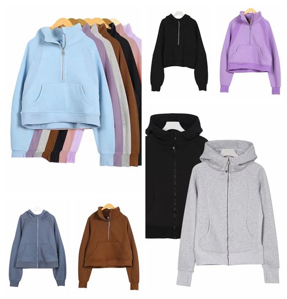 Women's Scuba Half Zip Hoodie - Yoga Suit with Hood for Gym, Sports & Outdoor Jogging - Thick Long-Sleeved Sweatshirt