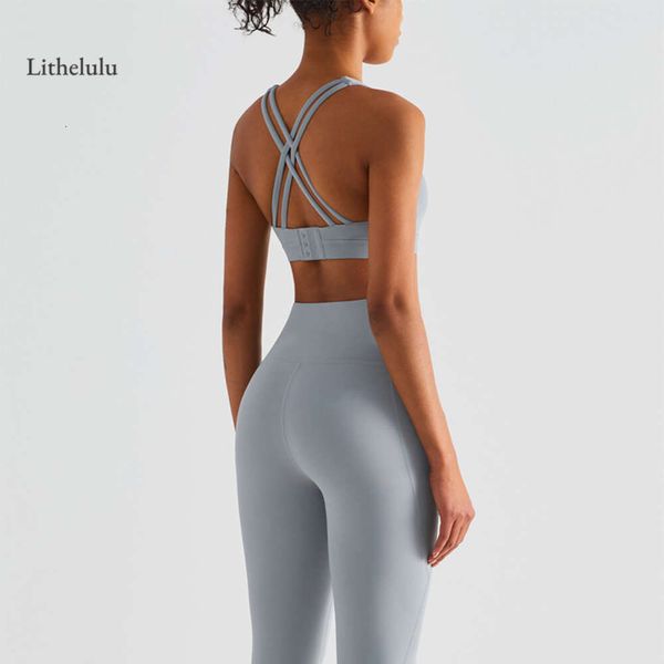 Women's sleeveless lemon sports bra top for summer running, gym workouts and yoga