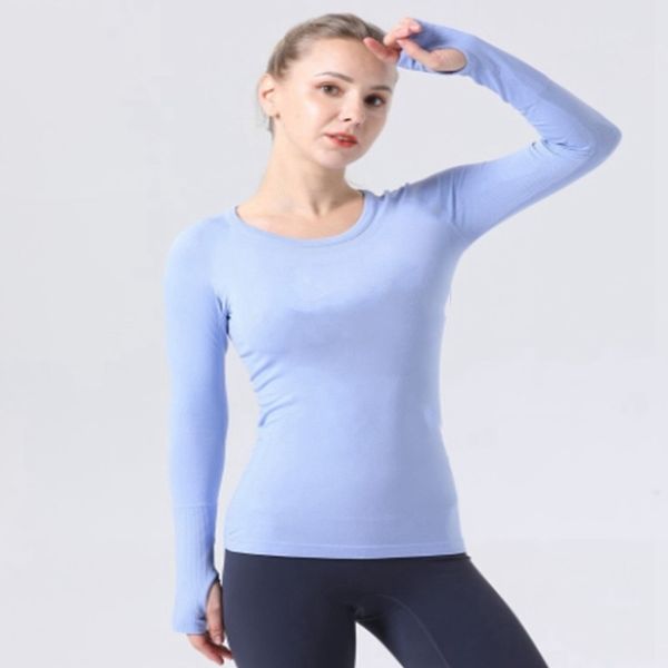 Women's slim-fit long-sleeve T-shirt in solid colors, quick-drying and breathable for yoga and fitness