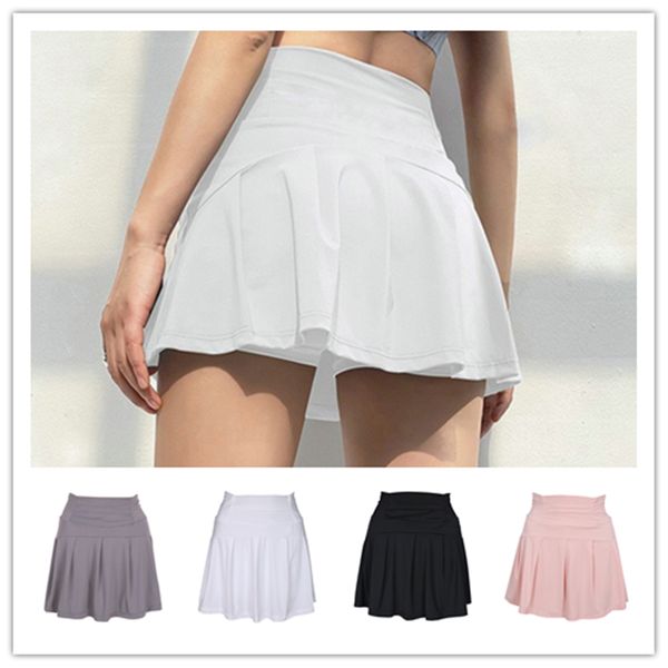 Women's solid color sports yoga skirt with built-in anti-peek shorts for tennis and casual wear
