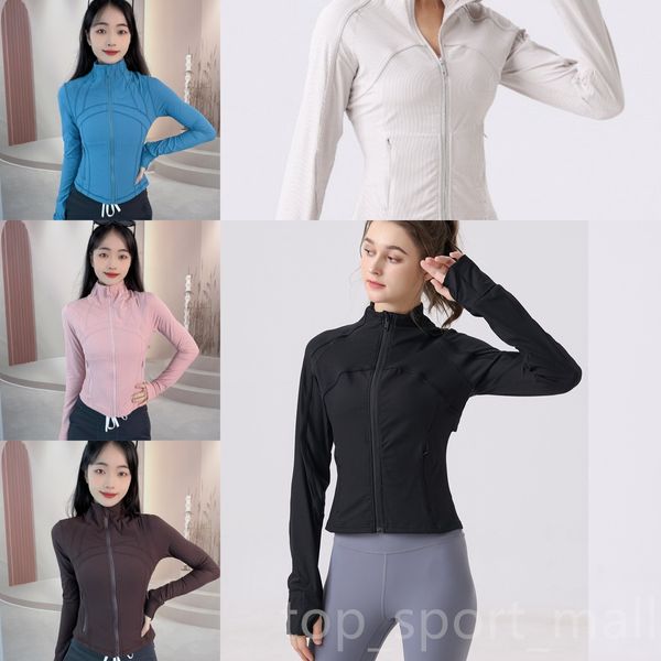 Women's sporty yoga jacket with snug fit, swift speed fabric, soft texture, defined ribbing, solid zipper and tight stand collar