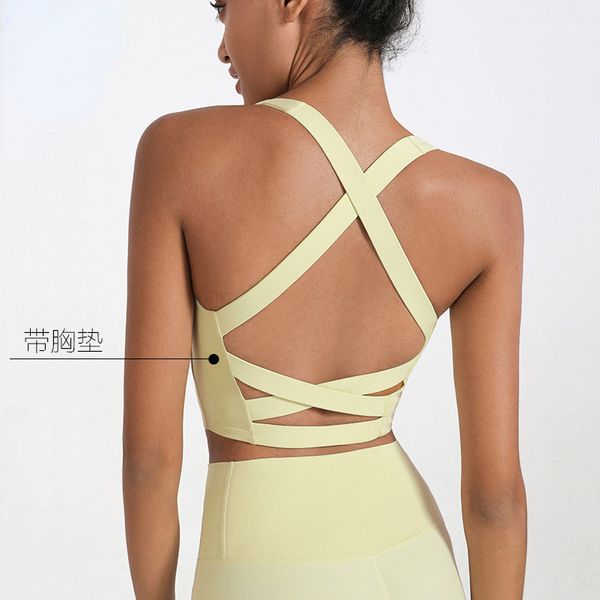 Women's spring sports bra for yoga and running with back support and shock absorption