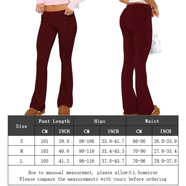 Women's stretchy low-waist leggings with foldover bell-bottom design, wide-leg yoga pants for workouts and casual wear