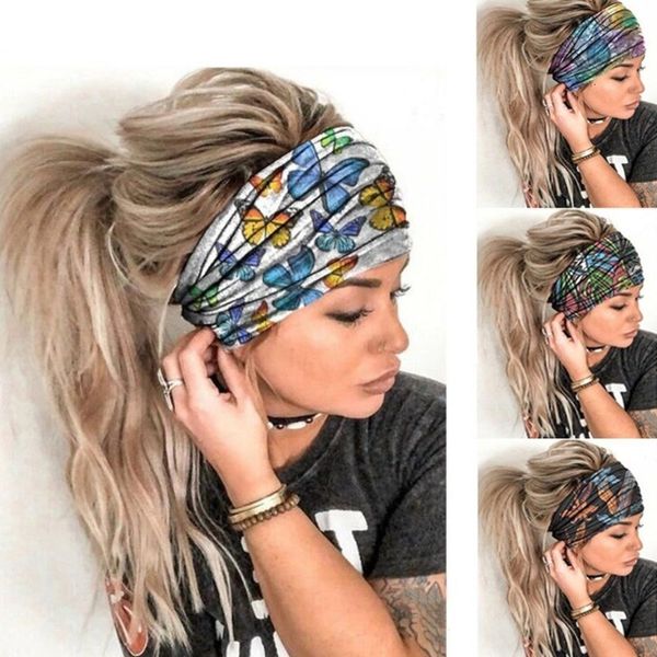 Women's stylish yoga headbands with butterfly floral prints, made of soft milk silk for outdoor fitness
