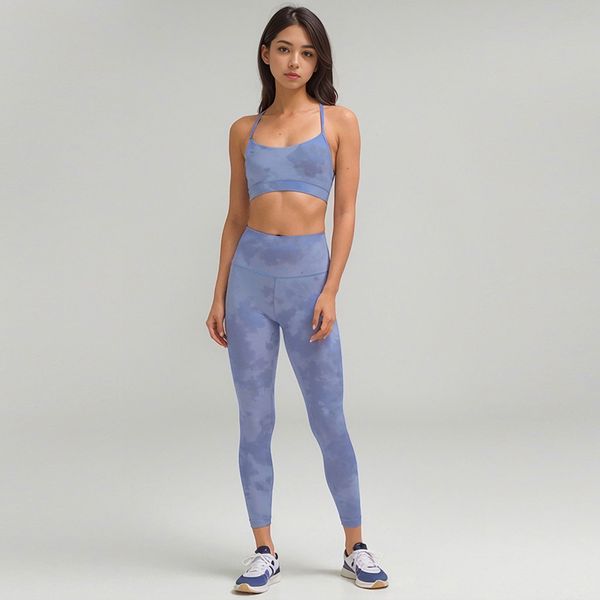 Women's tie-dye yoga set with matching bra, leggings, and camisole for summer workouts and casual wear