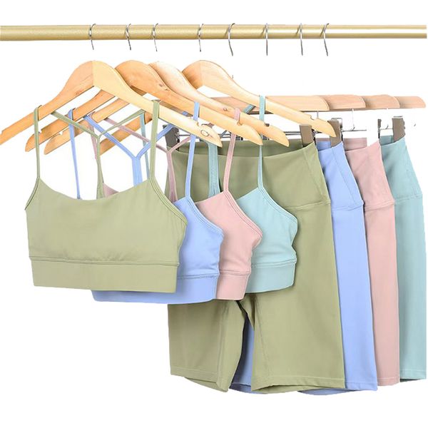 Women's Two-Piece Lingerie Set with Y-Back Sports Bra and High-Waisted Yoga Shorts for Active Wear