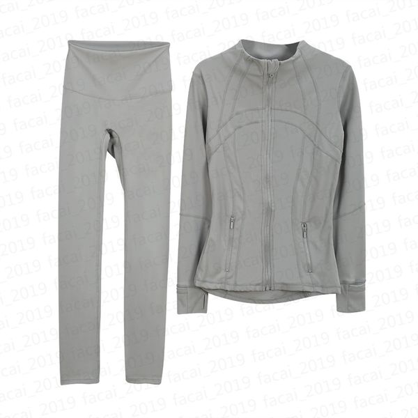 Women's two-piece yoga set with high-waist leggings and a zip-up sports jacket for gym workouts