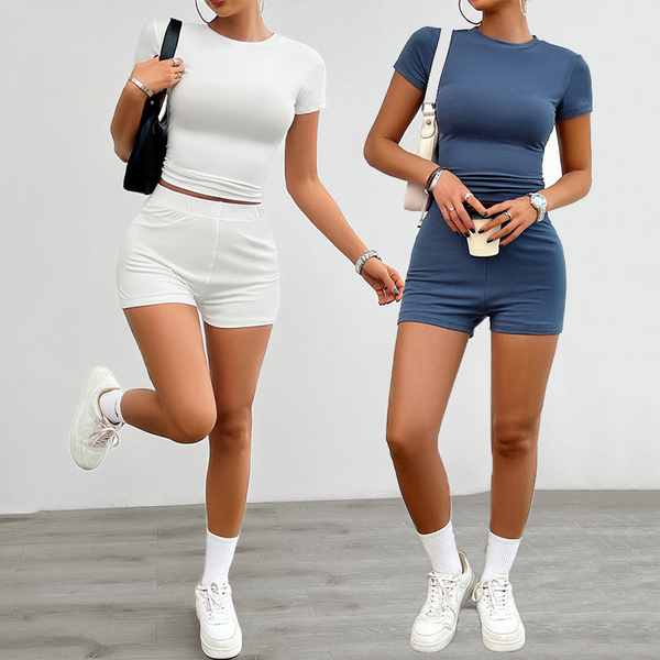 Women's two-piece yoga set with high-waisted pants and matching top for fitness workouts