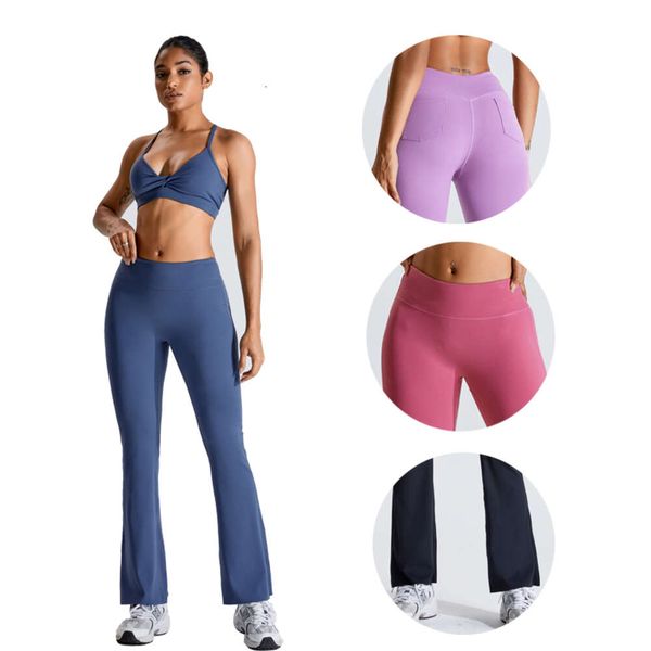 Women's wide-leg yoga pants with pockets, high-waisted for workouts