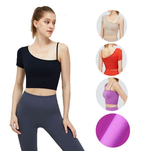 Women's Workout Yoga Sports Crop Top with Asymmetric Design and Breathable Fabric for Athletic Fitness