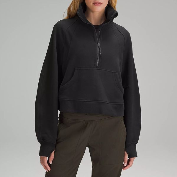 Women's Yoga Half-Zip Funnel Neck Jacket with Thumb Holes for Gym and Running