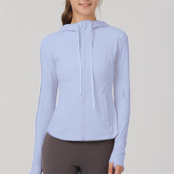 Women's yoga hooded jacket set for fitness and jogging, featuring a shaping waist design