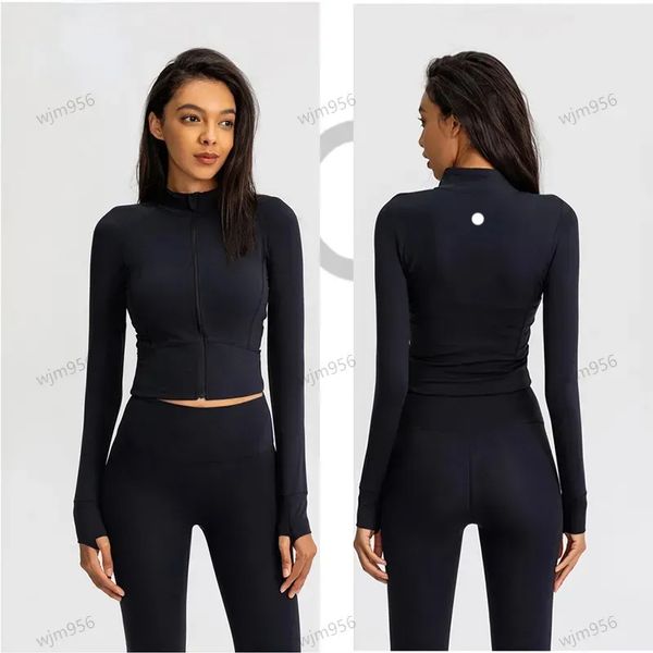 Women's Yoga Long Sleeve Jacket in Nude Color with Waist Shaping for Fitness and Running