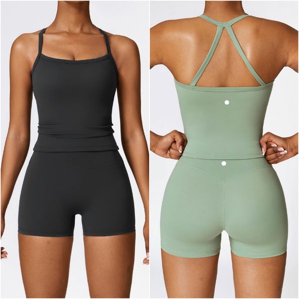 Women's Yoga Outfit Set with Vest and High-Waisted Elastic Shorts for Gym, Running, and Casual Wear
