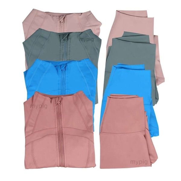 women's yoga outfit with jacket, leggings, and zippered long-sleeve cardigan for gym and outdoor sports