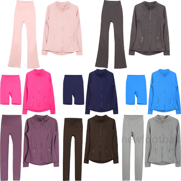 Women's yoga sets featuring jackets, shorts, and leggings for fitness with high-waist sports jackets and zip-up coats in elastic sportswear outfits