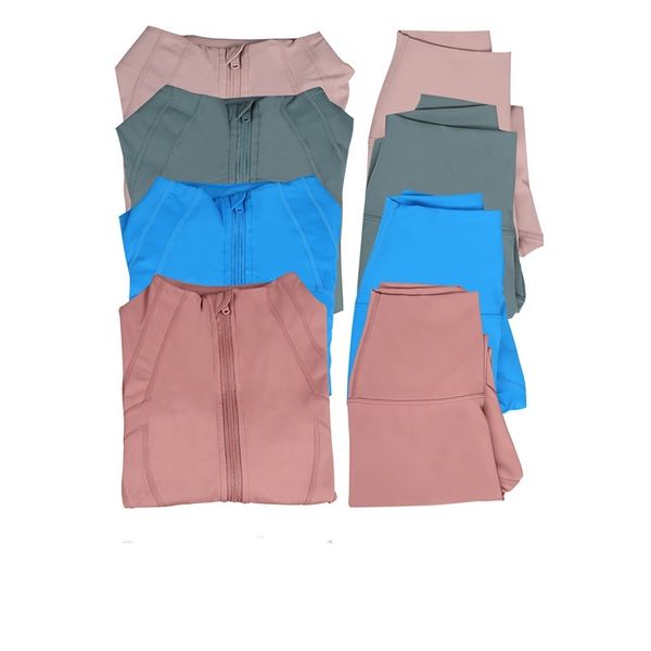 Women's yoga sets with high-waist leggings, zip-up jackets, and elastic sportswear for gym workouts