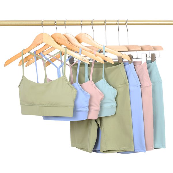 Women's Yoga Sets with Push-Up Sports Bra, Soft Vest, and High-Waist Biker Shorts for Gym and Running