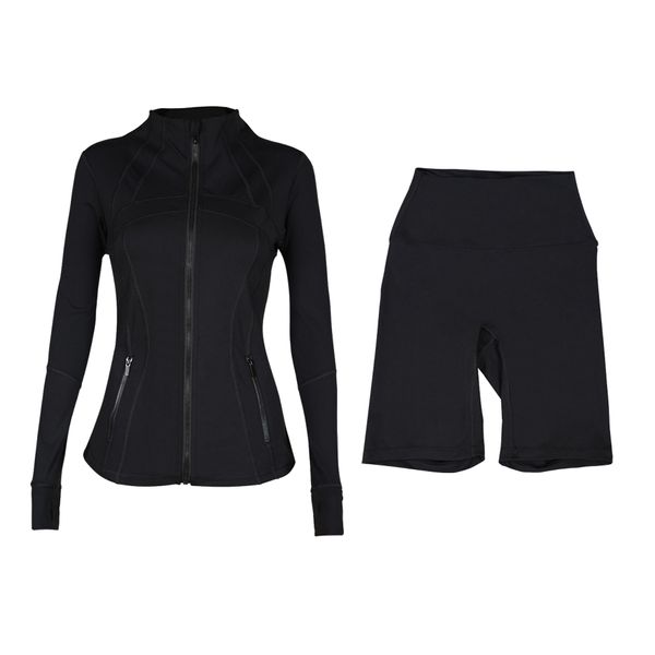 Women's Yoga Sets with Push-Up Support, High-Waisted Biker Shorts, Zip-Up Sports Jackets, and Stretchy Gym Outfits for Workouts