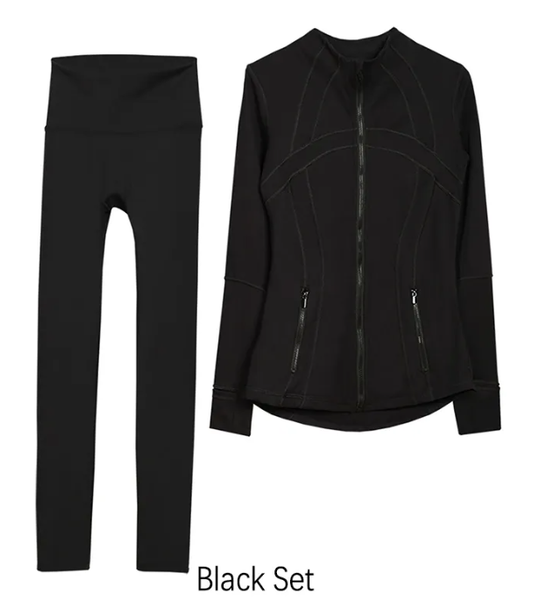 Women's Yoga Workout Set with Jacket, High-Waist Align Leggings and Long-Sleeve Running Top
