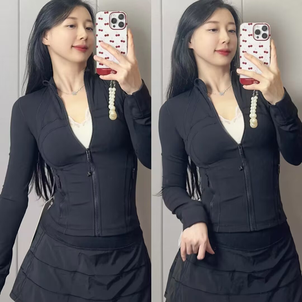 Workout Crop Jacket for Women - Yoga Top with Matching Shorts, High Waist Leggings, Push Up Fitness Coat, Elastic Sports Jacket, Zip Up Sportswear