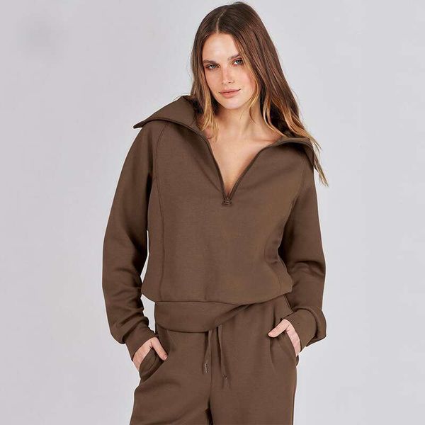 yoga autumn and winter casual sports suit zipper long sleeved sweatshirt wide leg pants two-piece set