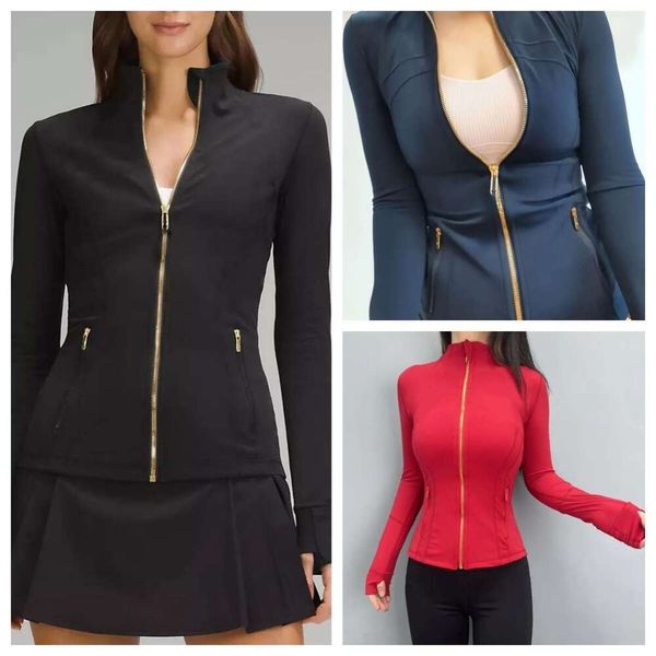 Yoga Define With Gold Zipper Women's Workout Sport Coat Fiess Gym Jacket Activewear Running Sports Top Solid Zip Up Training Sweatshirt

Women's gold-zippered yoga jacket for workouts, running, and gym training