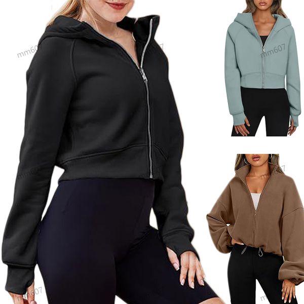 Yoga full zip hoodie jacket for women, designed for sports and workouts, featuring a polar fleece stand-up collar