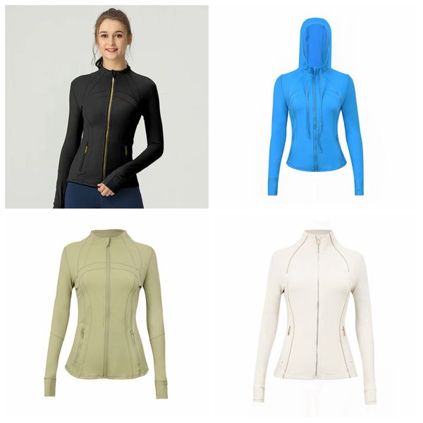 Yoga Hooded Jacket with Gold Zipper - Women's Define Workout Coat for Sports & Fitness, Quick-Dry Activewear Zip-Up Sweatshirt