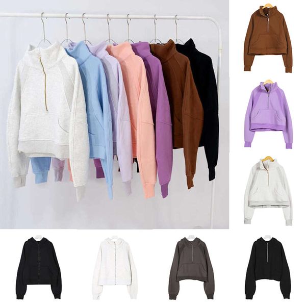 Yoga hoodies for women, scuba jackets with half zipper, pullover sweatshirts for sports, double-sided sanding fitness clothing with hood and long sleeves