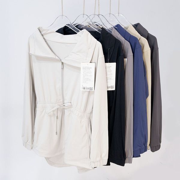 Yoga jacket for women with belted waist, high neck, and long sleeves, perfect for sports and outdoor activities
