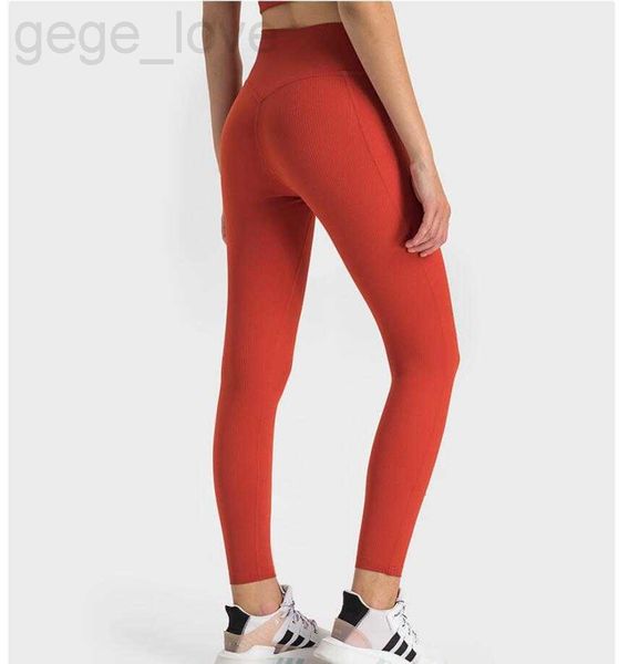 Yoga leggings with striped rib design, high-waisted nude shaping for women, anti-curl slim fit gym pants
