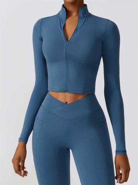 Yoga Outfit New Running Elastic Jacket Weight Loss Top Womens Long Sleeve Zipper Sports Gym Quick Drying Fitness H250210

Rewritten:
New women's elastic yoga jacket with zipper, long sleeves for ru...